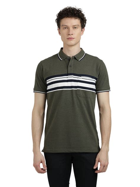 Olive Green with White Striped Polo Collar T-Shirt – clarkegable.com