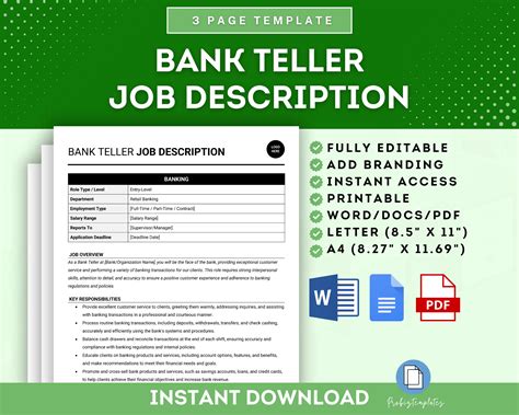 Bank Teller Job Description Template | ProBizTemplates