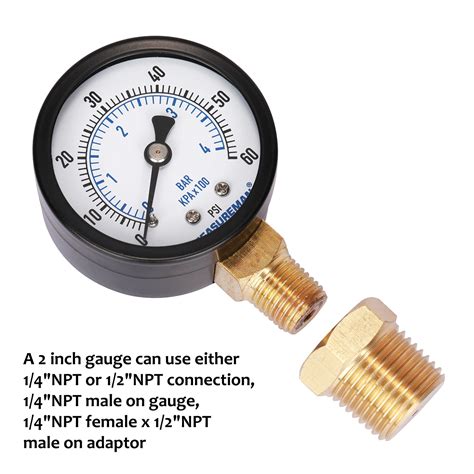 Measureman 2" Well Pump Pressure Gauge, 0-60psi/bar, 1/4"NPT Male with ...