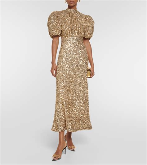 Sequined midi dress in gold - Rotate | Mytheresa
