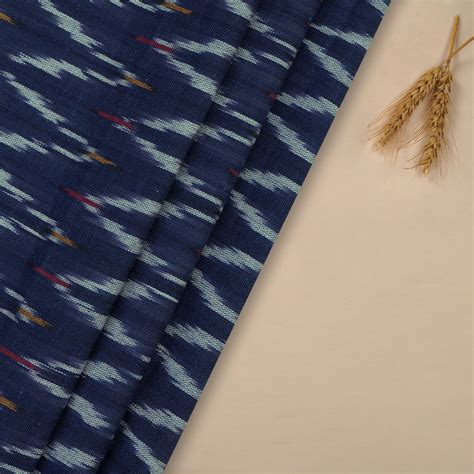 Buy Dark Blue Color Handwoven Pure Cotton Ikat Fabric 57614/2 | FFAB
