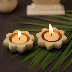 Buy Katkaria Creations Marble Tea Light Holder Set of 2 | White Candle ...