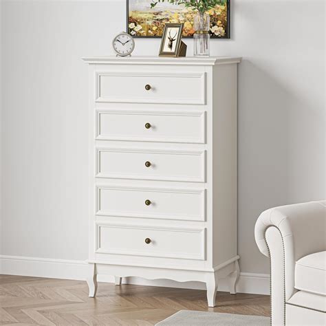 Amazon.com: RoyalCraft White Dresser for Bedroom, Modern 5 Drawer ...