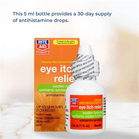 Rite Aid Eye Itch Relief Antihistamine Eye Drops 0.17 fl oz - 12 Hours of Itch Relief for Ages 3 ...