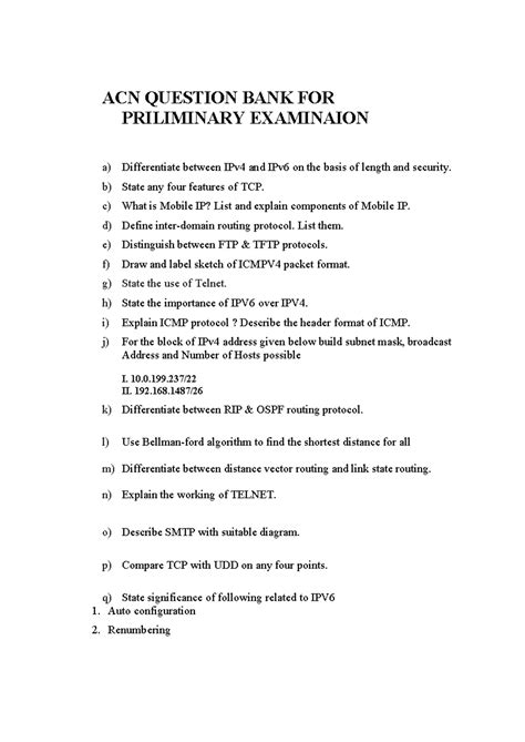 ACN QB Preliminary Exam - Networking Concepts and Protocols - Studocu