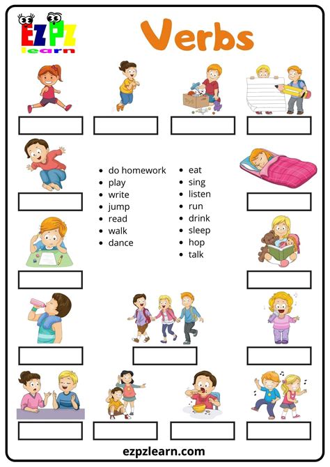 120 Match Pictures to Words Worksheets Printable 60 | Verbs activities ...