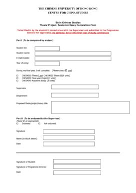 Fillable Online www5 cuhk edu Declaration Form for Thesis, Project ...