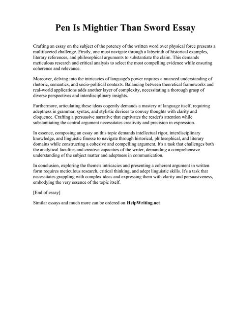 Pen Is Mightier Than Sword Essay. Robert Morris University | PDF
