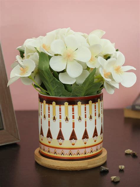 Buy | White and Green Artificial Hydrangea Flower Plant with Pot | Tied ...