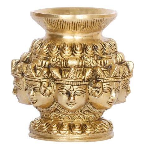 Buy Kartique Brass Ashtalakshmi Kalash Lota with 8 Laxmi Head Gold ...