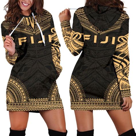 Fiji Women's Hoodie Dress - Polynesian Gold Chief - BN10 | 1sttheworld ...