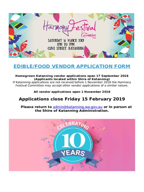 edible/food vendor application Doc Template | pdfFiller