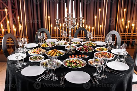 Elegant dining table set for gourmet banquet 45605398 Stock Photo at ...