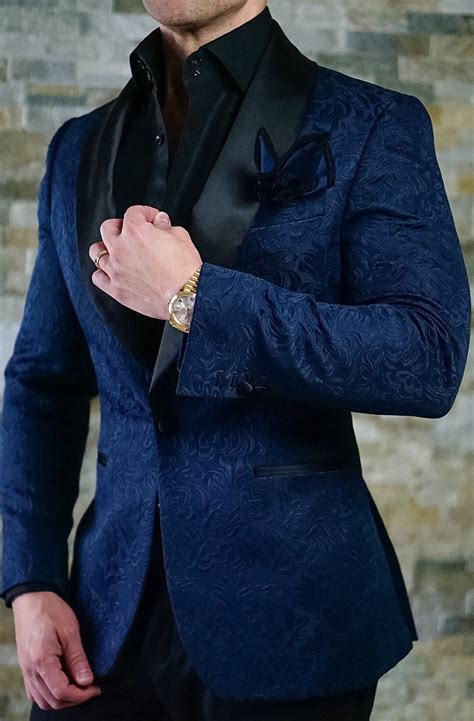 Navy Blue & Black Paisley Dinner Jacket | Wedding suits men, Designer ...