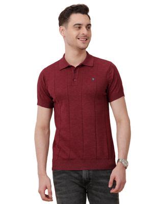 Buy Linen Club Mens Linen Cotton Red Striped Half Sleeve Polo Neck T ...
