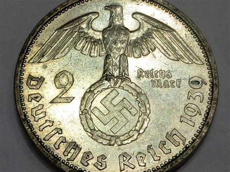 Third Reich Nazi Hitler Swastika WWII Silver 2 Reichs Mark 1939 A ...
