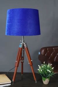 The Black Pearl Mid-Brown Nickel Tripod Table Lamp with Royal Blue ...