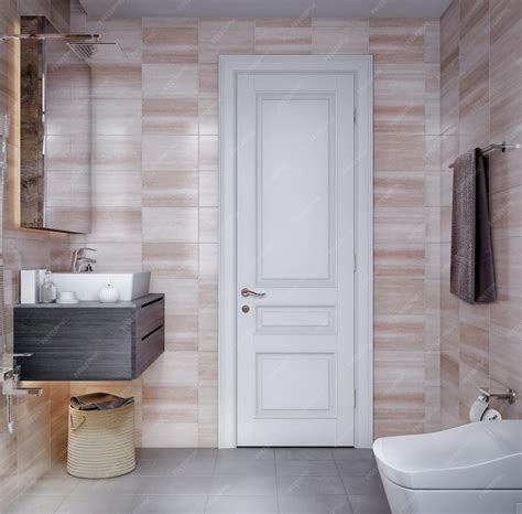 Premium Photo | Luxury dusty grey and white tiles bathroom with basin ...