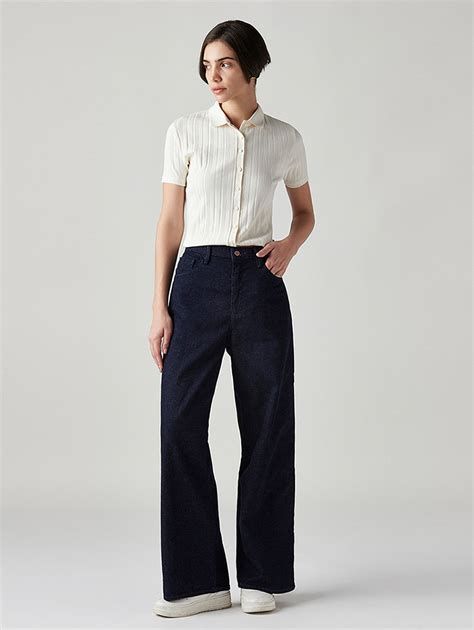 Women's Dark Blue Ribcage Wide Leg Fit High Rise Redloop Jeans – Levis ...