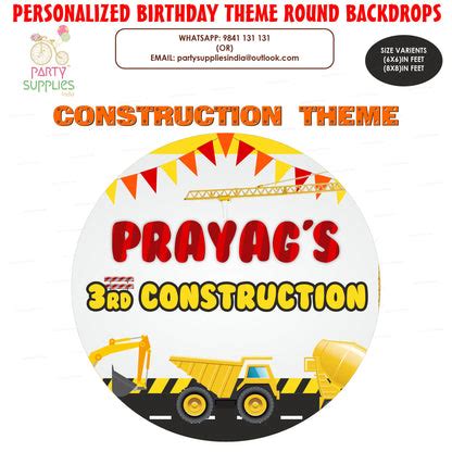 Construction Theme Personalized Round Backdrop | Kids birthday – Party ...