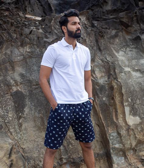 Navy-White Patterned Ikat Mens Shorts