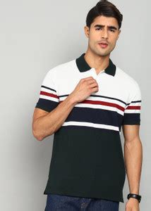 PARK AVENUE Striped Men Polo Neck Dark Green T-Shirt - Buy PARK AVENUE ...