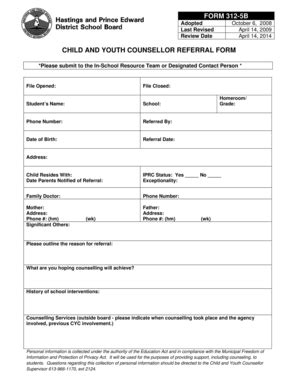 Fillable Online hpedsb on Child and youth counsellor referral form form ...