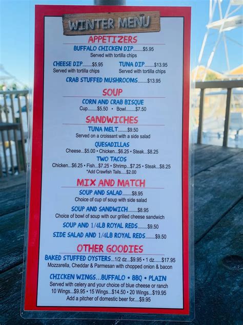 Menu at Gulf Shores Steamer restaurant, Orange Beach