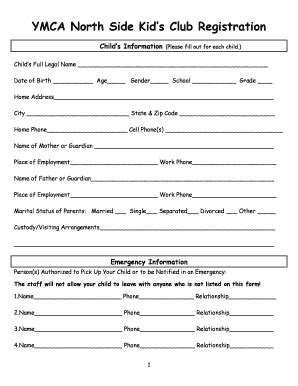YMCA Kids Club Registration Form - Randolph County YMCA - Fill and Sign ...