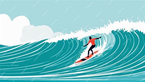 Premium Vector | Riding the Crest Vector Illustration of a Surfer on a Wave