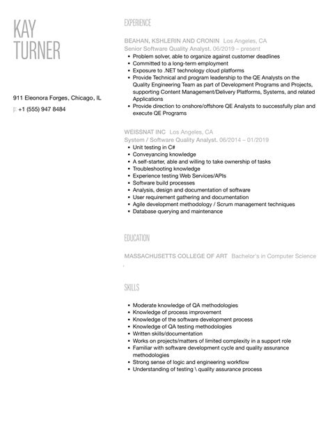 Software Quality Analyst Resume Samples | Velvet Jobs