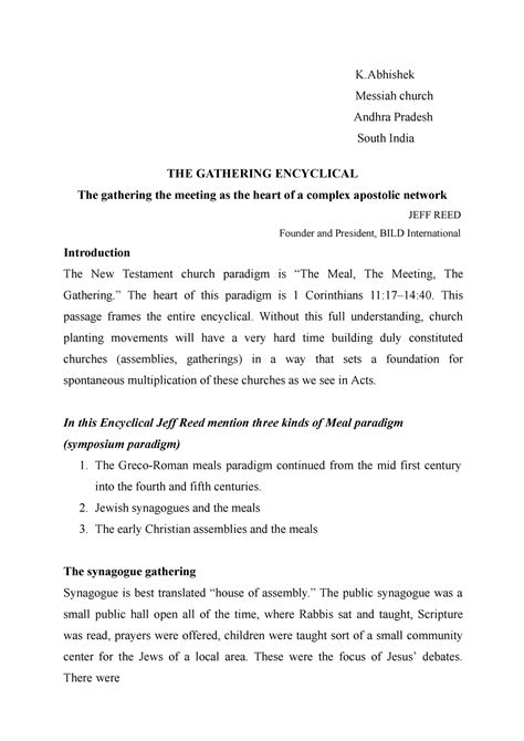 09. The Gathering Encyclical - K Messiah church Andhra Pradesh South ...