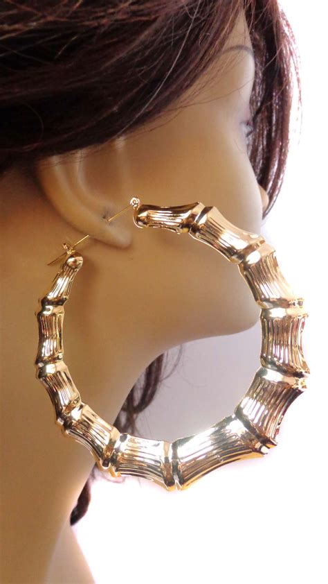 Big Gold Bamboo Hoop Earrings