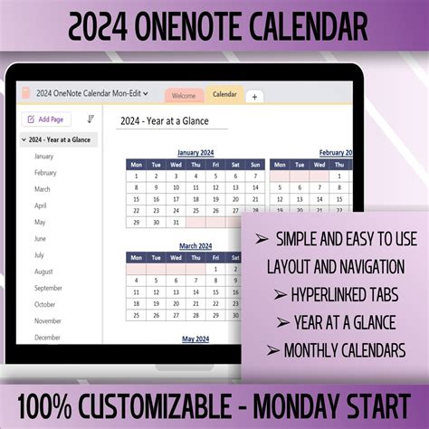 Calendario OneNote editable 2024, Inicio del lunes, Calendario digital ...