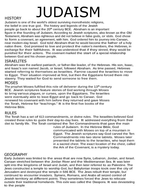 Judaism Worksheet - HISTORY JUDAISM ####### Judaism is one of the world ...