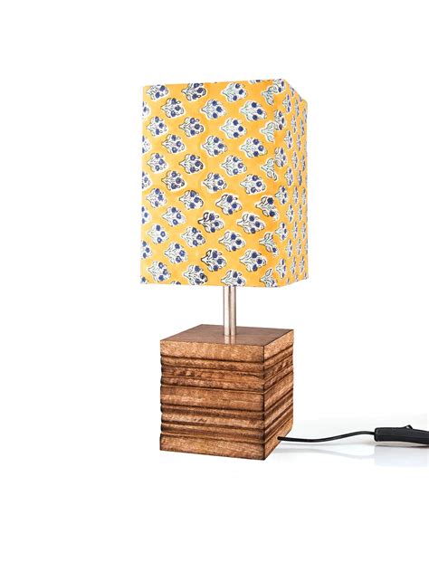 Shop Wooden Stripped Cube Lamp with Colorful Yellow Shade at Green Girgit