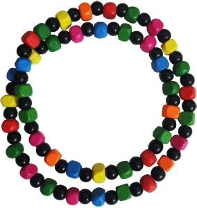 Anmol Multi Colour Wood & Black Glass Beads Mala for Unisex Onyx Wood ...