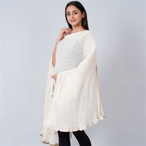 Ivory Cotton Crinkled Dupatta – First Resort by Ramola Bachchan