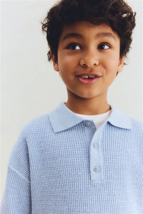 Light dusty blue Rib-knit polo shirt for kids | H&M IN