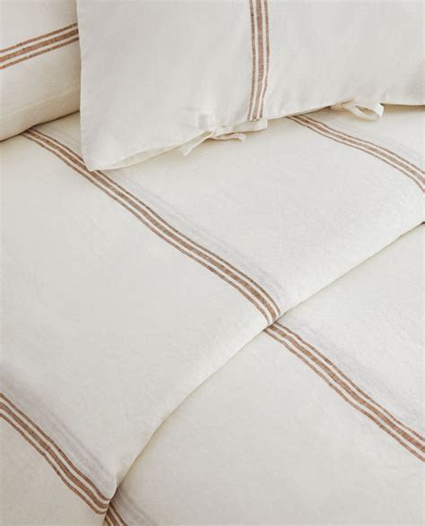 Striped Linen Duvet Cover with Ties - Zara Home Bedroom Decor