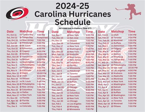 Printable 2024-25 Carolina Hurricanes Schedule; Matchups; PDF format ...