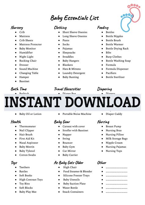 Baby Essentials List Printable Checklist - Worksheets Library