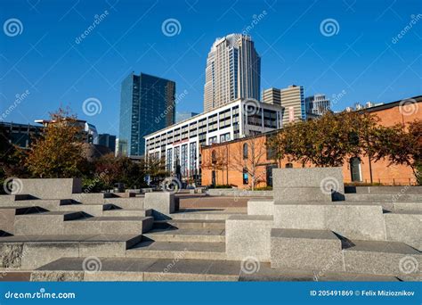 Downtown Charlotte NC USA First Ward Park Stock Image - Image of ward ...