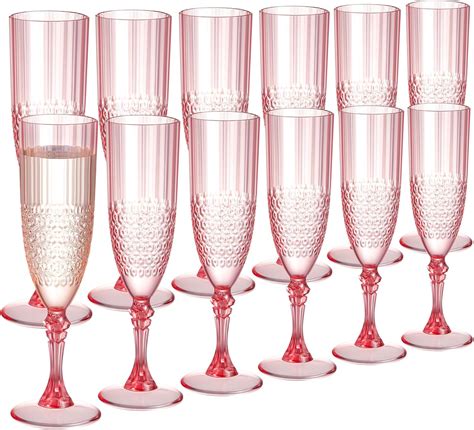 Amazon.com | Pinkunn 12 Pcs Plastic Champagne Flutes Pink Patterned ...