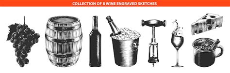 Hand drawn sketches of wine equipment | Premium Vector