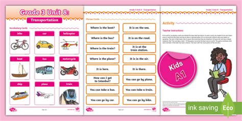 Turkey Curiculum English Vocabulary Cards: Grade 3 Unit 8 (Transportation)