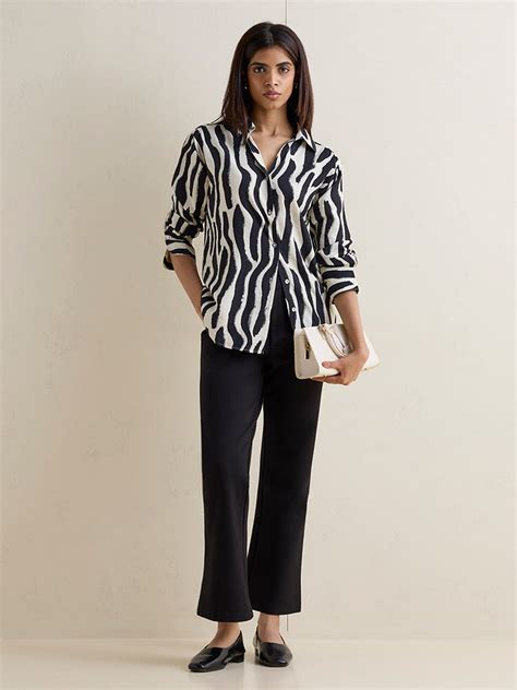 Buy Wardrobe Black and White Abstract Printed Shirt from Westside