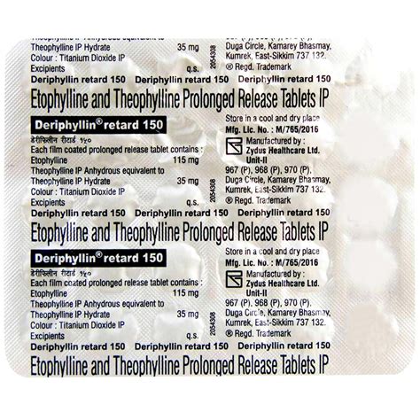 Deriphyllin Retard 150 Tablet 30's Price, Uses, Side Effects ...