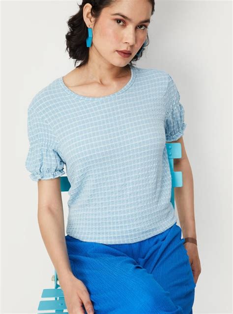Buy Women Checked Puffed Sleeve Top Online at just Rs. 799.0 ...