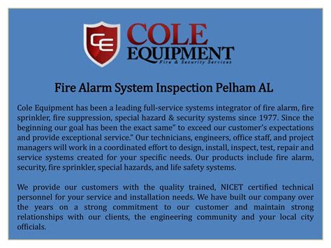 Fire Alarm System Inspection Pelham AL - coleequipmentinc - Page 1 - 6 ...